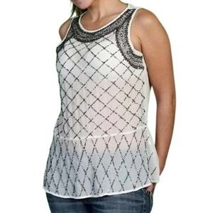 NWT Zara Trafaluc Beaded Sequin Drop Waist Peplum Blouse White Black Top